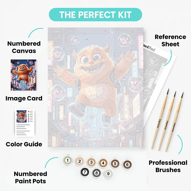 Fuzzy Orange Monster in Neon City - Paint by Numbers Kit