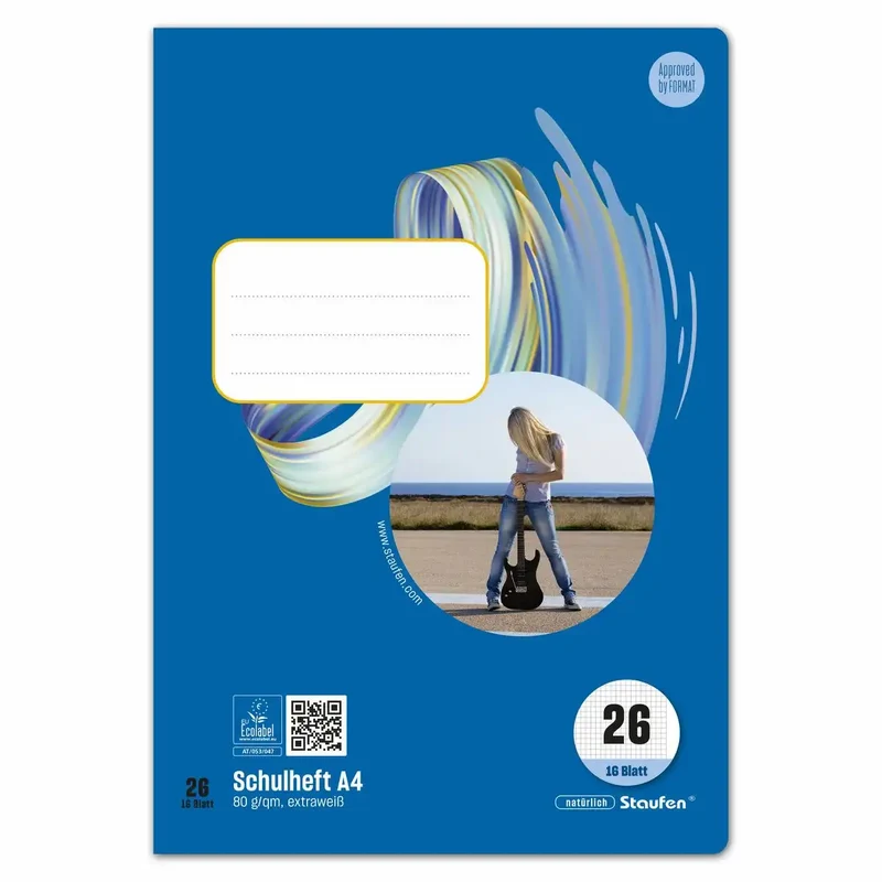 Staufen Schulheft Style Lineatur 26 kariert mit Rand DIN A4 - 16 Blatt