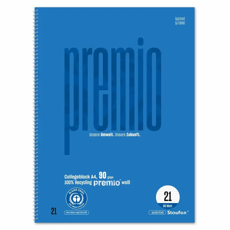 Staufen Collegeblock premio Lineatur 21 liniert 80 Blatt 90g/m² DIN A4