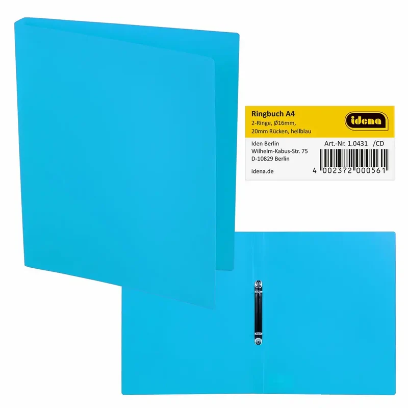 Idena Ringbuch 2 Ringe hellblau DIN A4 Rückenbreite 2cm