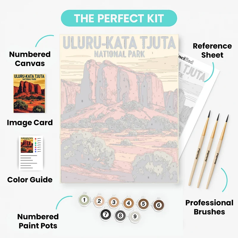 Uluru-Kata Tjuta Desert Rock Formation at Golden Hour - Paint by Numbers Kit
