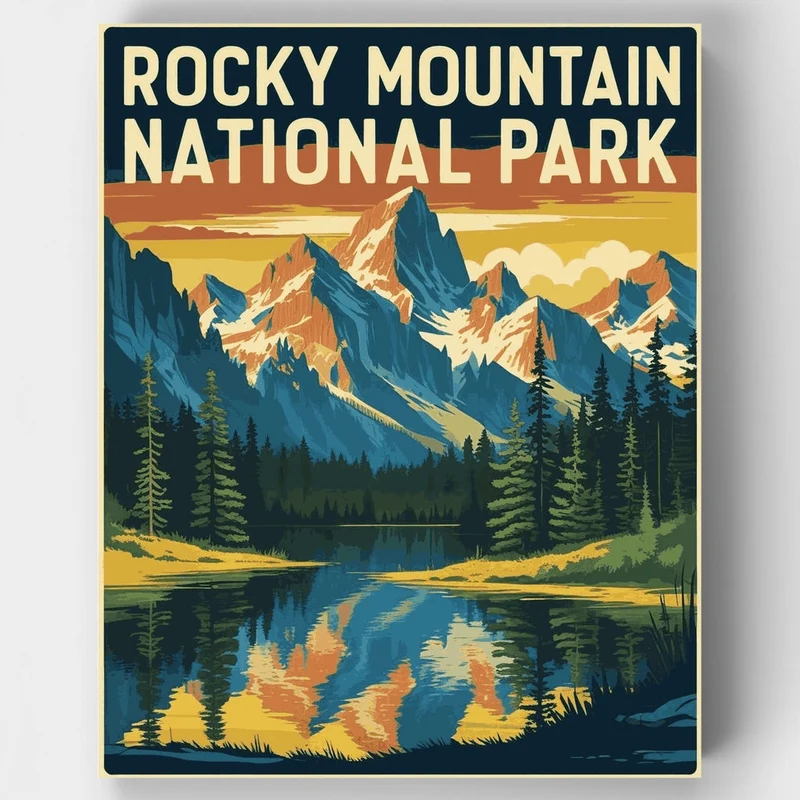 Rocky Mountain National Park Golden Hour Lake Reflection - Paint by Numbers Kit