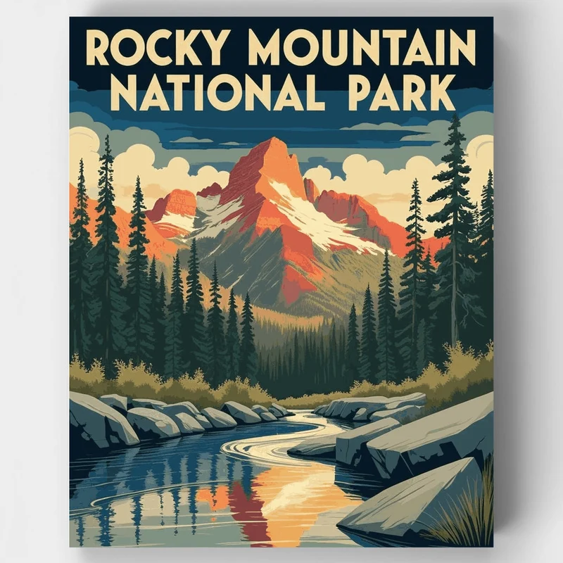 Rocky Mountain National Park Crimson Peak River Vista - Paint by Numbers Kit