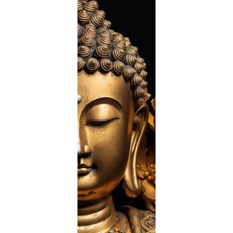 Aluminiumbild Edle Buddha Statue mit floralen Details Panorama Hoch