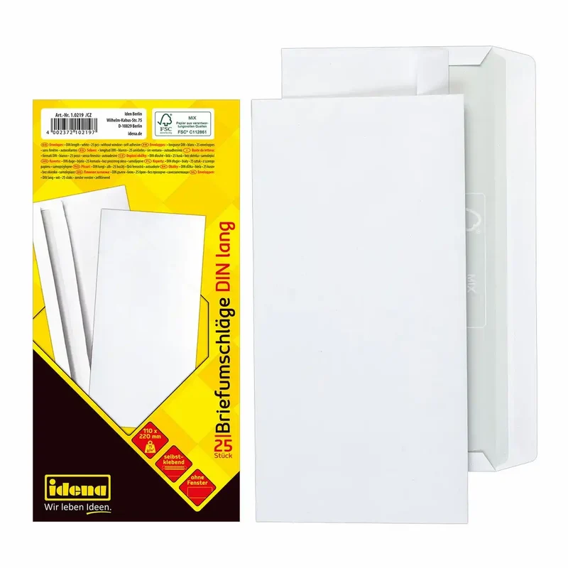 Idena Briefumschläge DIN lang weiß selbstklebend ohne Fenster 75g/m² - 25 Stück