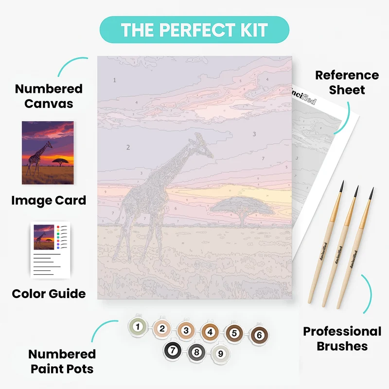 Giraffe at Sunset in Masai Mara National Reserve - Paint by Numbers Kit