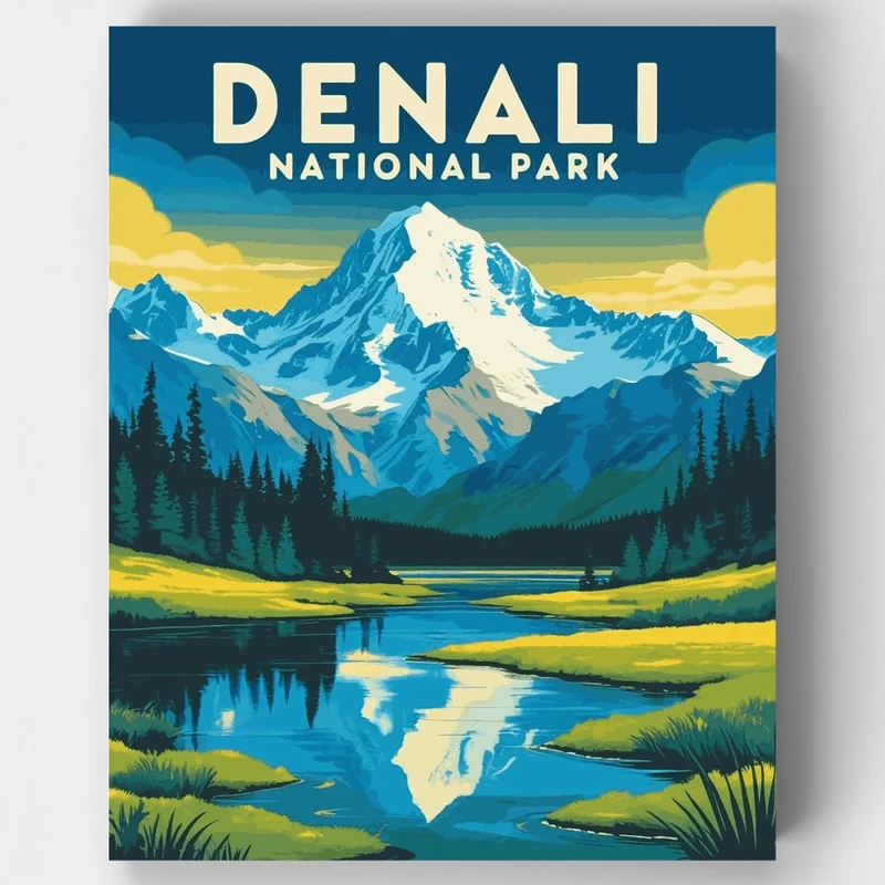 Denali National Park Mountain Reflection Poster - Paint by Numbers Kit