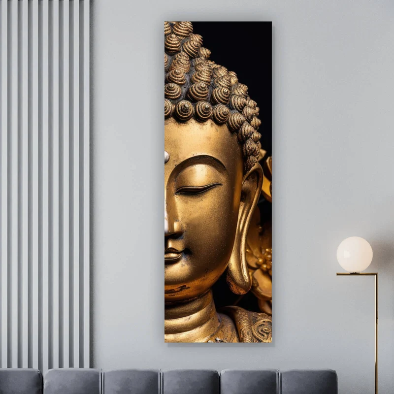 Poster Edle Buddha Statue mit floralen Details Panorama Hoch