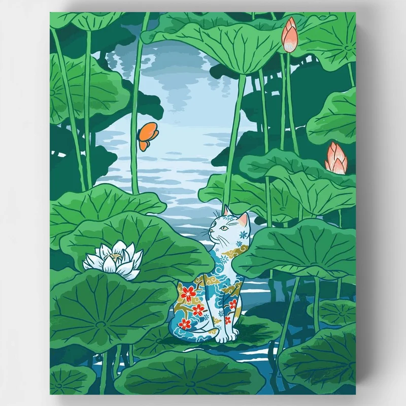 "Cat and lotus pond" Paint by Numbers Kit