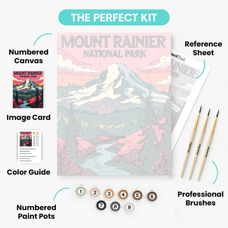 Mount Rainier National Park River Valley Sunset - Paint by Numbers Kit