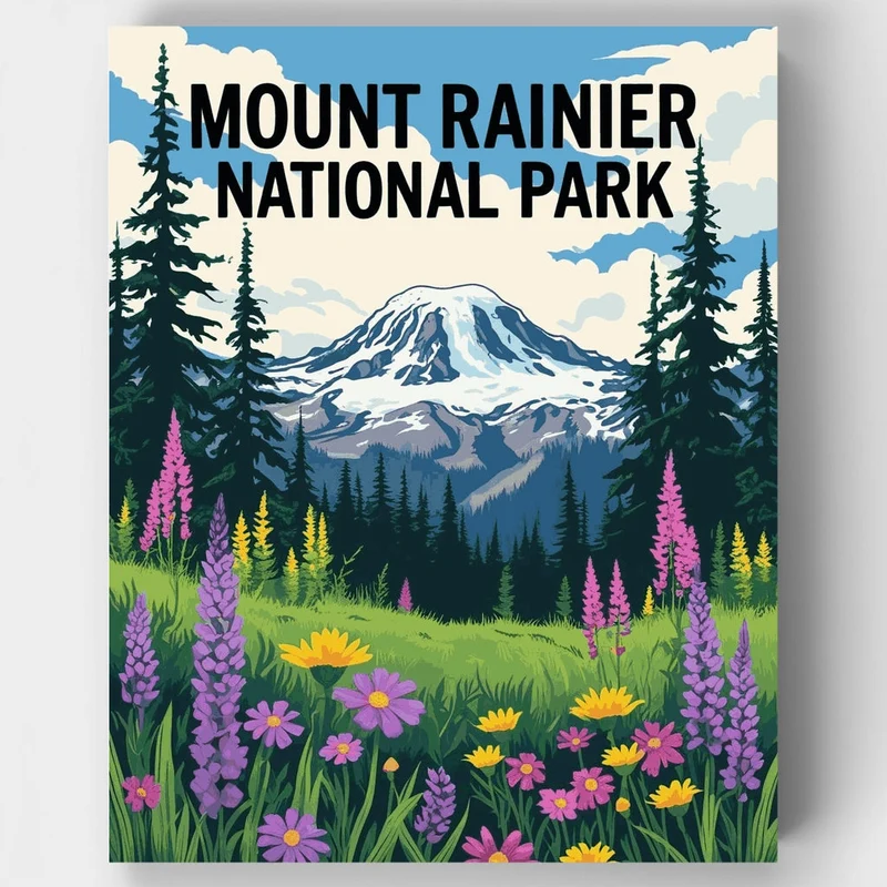 Mount Rainier National Park Summer Wildflower Bloom - Paint by Numbers Kit