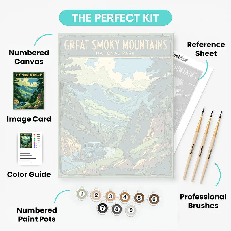 Great Smoky Mountains National Park Vintage Road Through the Valley - Paint by Numbers Kit
