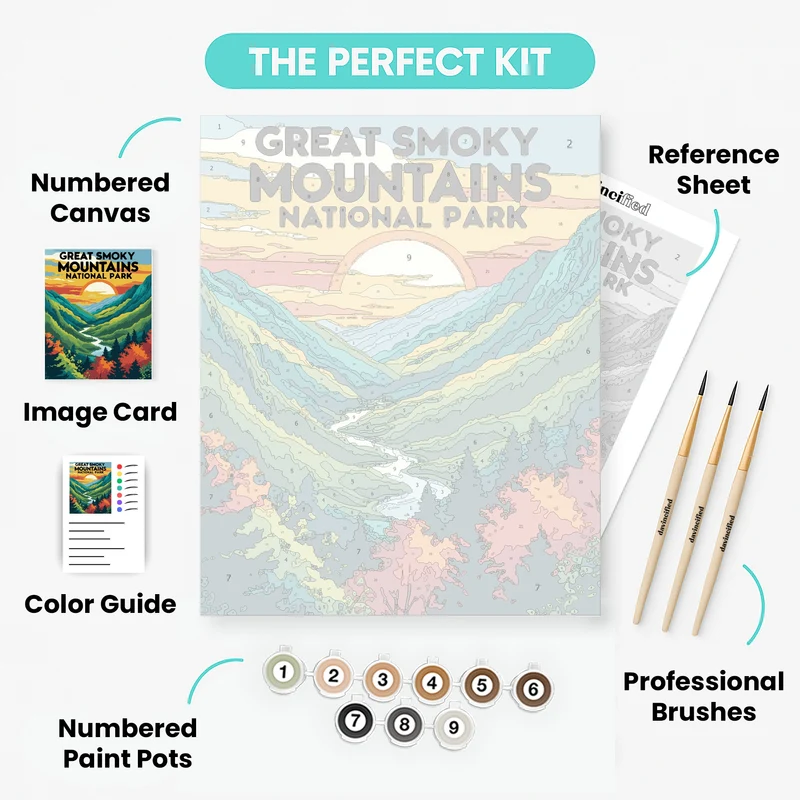 Great Smoky Mountains National Park Autumn River Valley Sunset - Paint by Numbers Kit