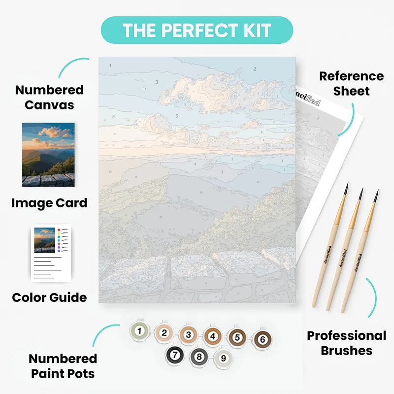 Great Smoky Mountains National Park Summit Overlook at Sunset - Paint by Numbers Kit