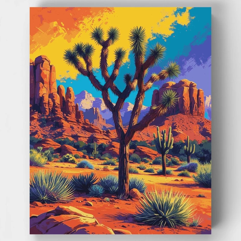Joshua Tree National Park Vivid Desert Pop Art - Paint by Numbers Kit