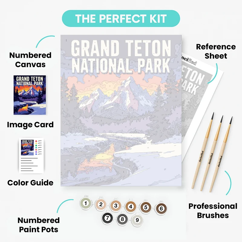 Grand Teton National Park Snowy Creek at Sunset - Paint by Numbers Kit