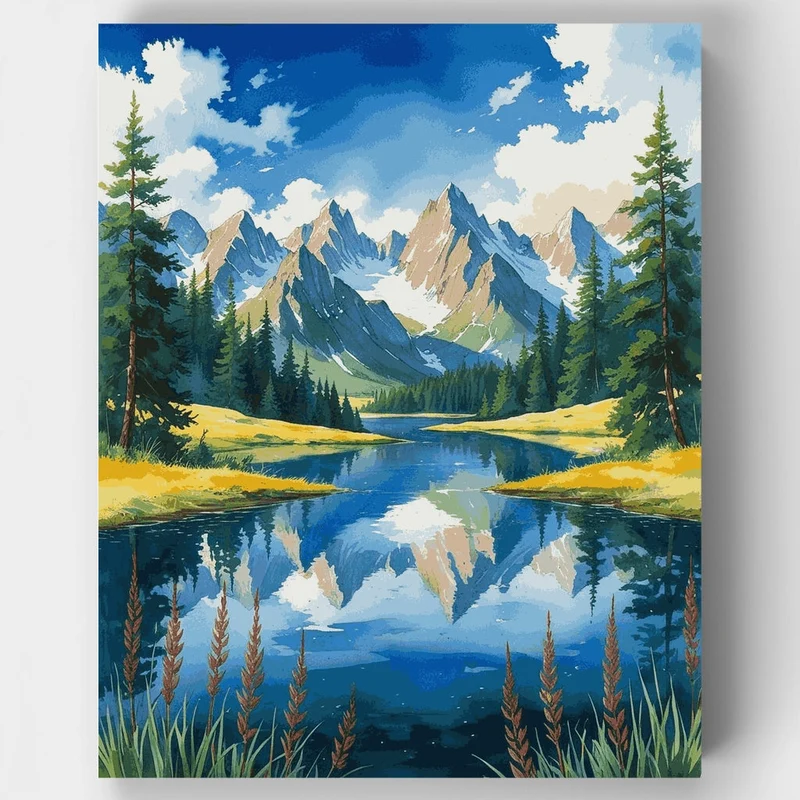Grand Teton National Park Crystal Lake Mountain Reflection - Paint by Numbers Kit