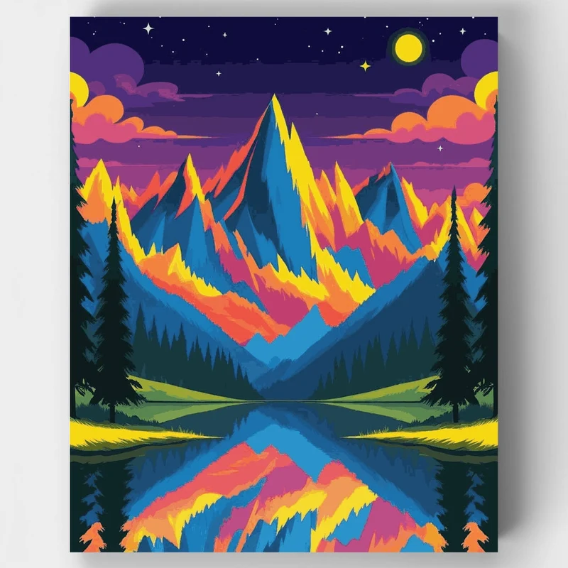 Grand Teton National Park Psychedelic Night Reflection - Paint by Numbers Kit