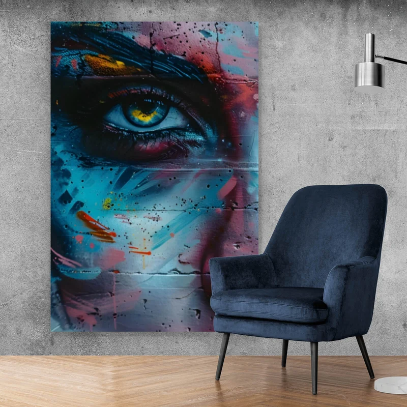 Aluminiumbild gebürstet Beeindruckendes Gesichtsgraffiti Hochformat