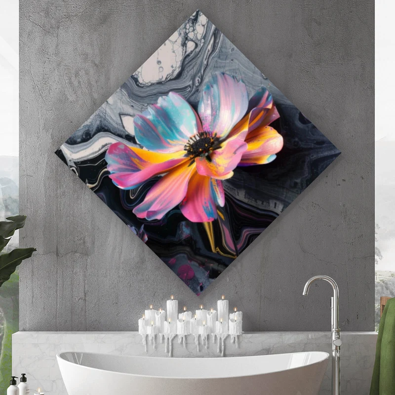 Spannrahmenbild Abstrakte bunte Blumen Fluid Art Raute