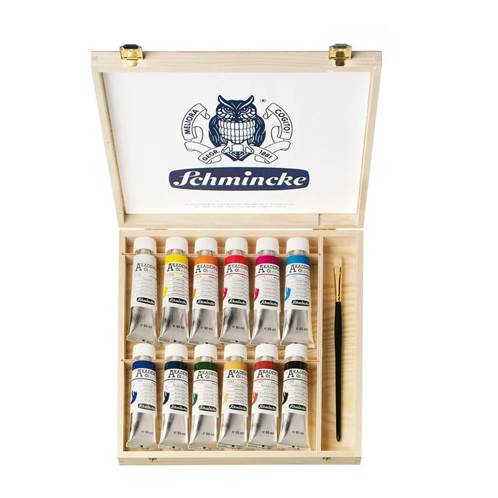 Schmincke AKADEMIE Oil Paint Set in Wooden Box, 12 x 60 ml