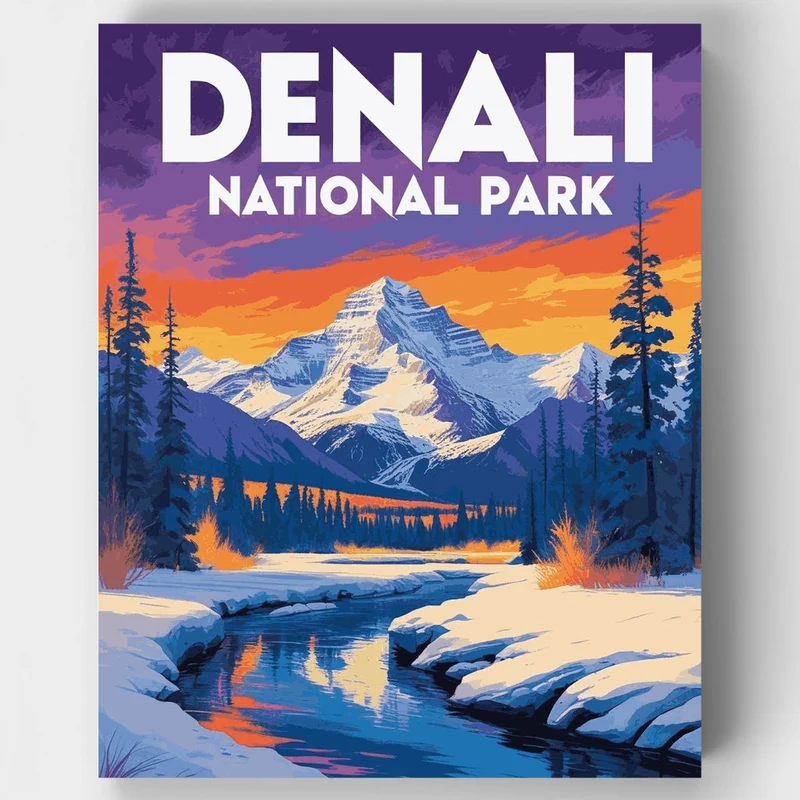 Denali National Park Winter Creek Sunset - Paint by Numbers Kit