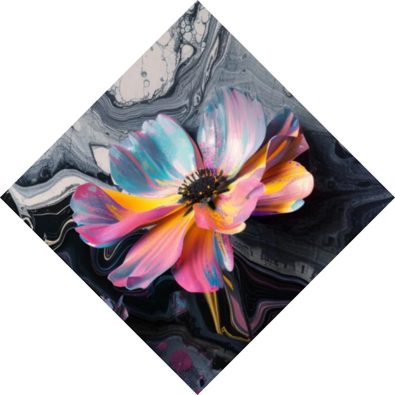 Poster Abstrakte bunte Blumen Fluid Art Raute