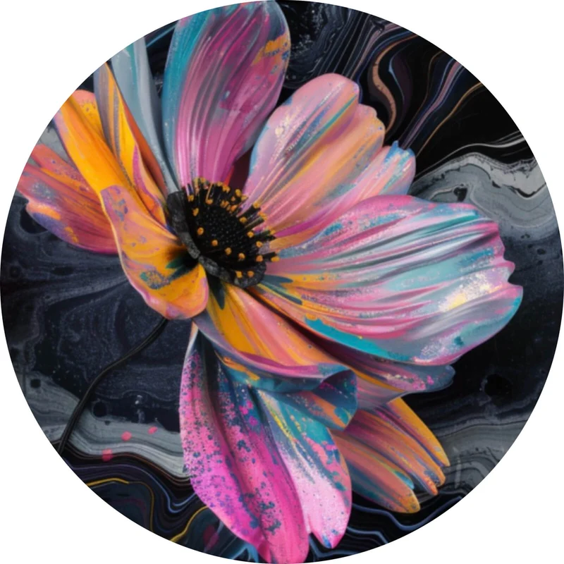 Aluminiumbild gebürstet Abstrakte bunte Blumen Fluid Art Kreis
