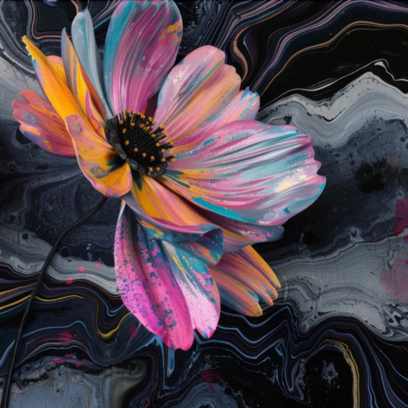 Spannrahmenbild Abstrakte bunte Blumen Fluid Art Quadrat