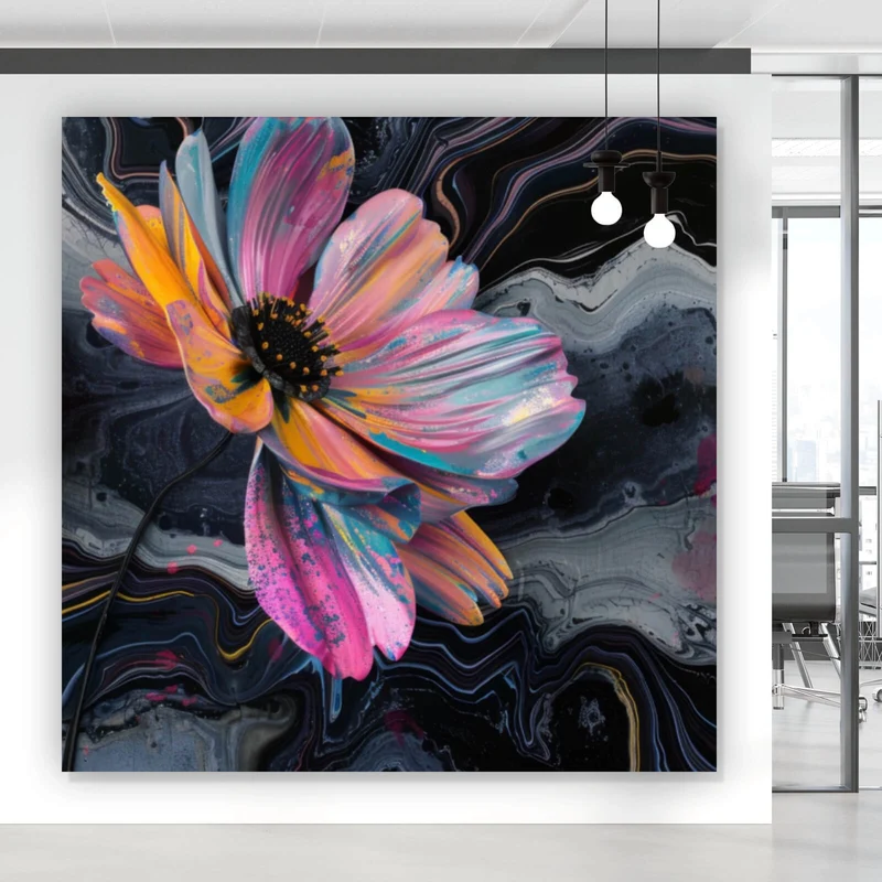 Poster Abstrakte bunte Blumen Fluid Art Quadrat