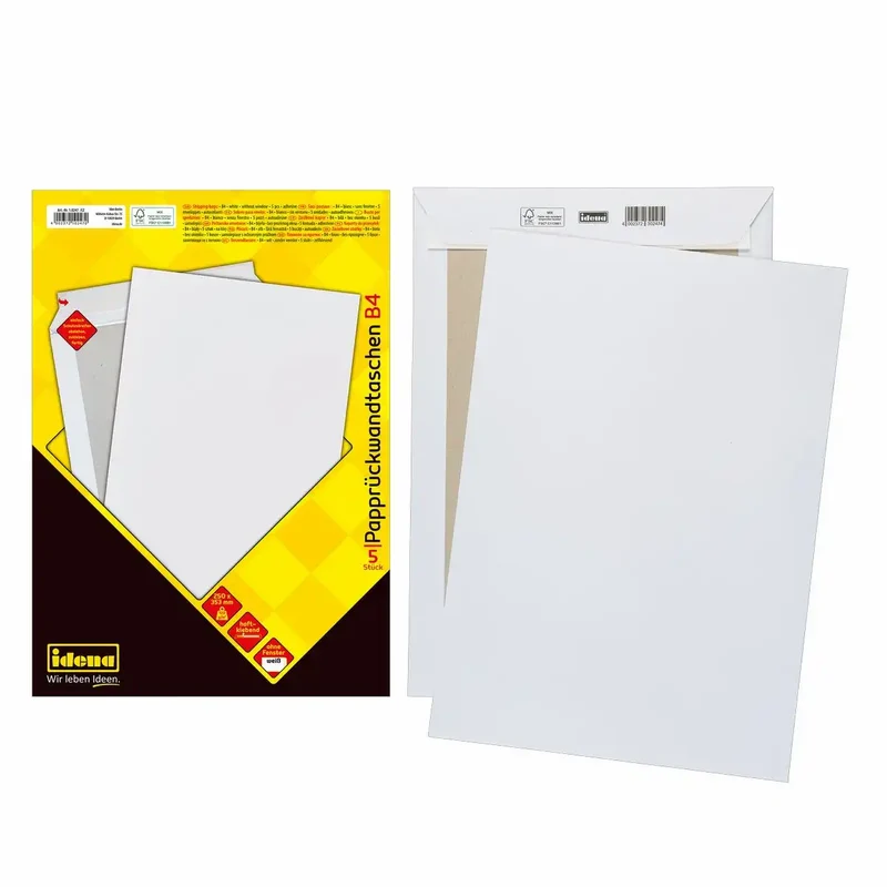 Idena Versandtaschen DIN B4 ohne Fenster haftklebend 120g/m² weiß - 5 Stück