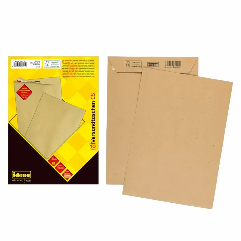 Idena Versandtaschen DIN C5 braun ohne Fenster haftklebend 90g/m² - 10 Stück