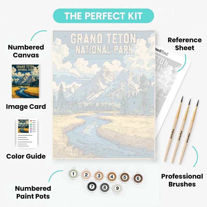 Grand Teton National Park Golden Meadow Creek - Paint by Numbers Kit