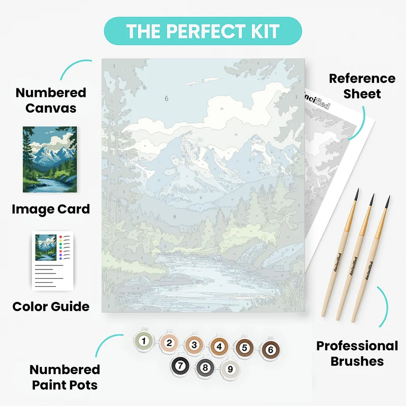 Grand Teton National Park Mountain River Wilderness - Paint by Numbers Kit
