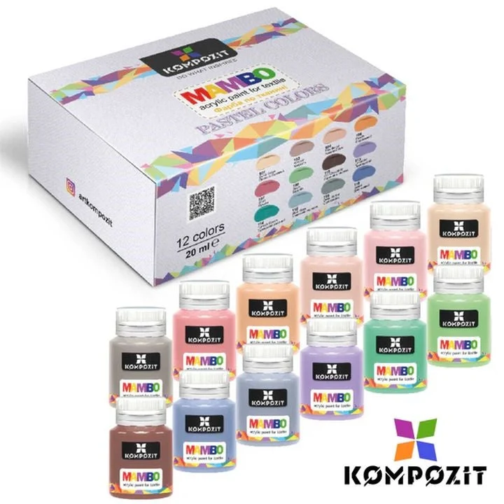 Kompozit MAMBO Pastel Fabric and Leather Paint Set, 12 x 20 ml