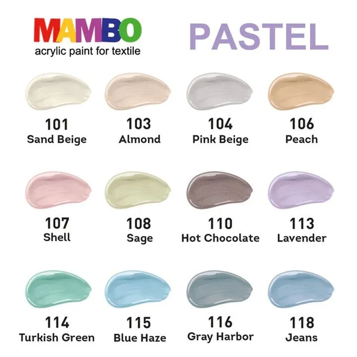 Kompozit MAMBO Pastel Fabric and Leather Paint Set, 12 x 20 ml
