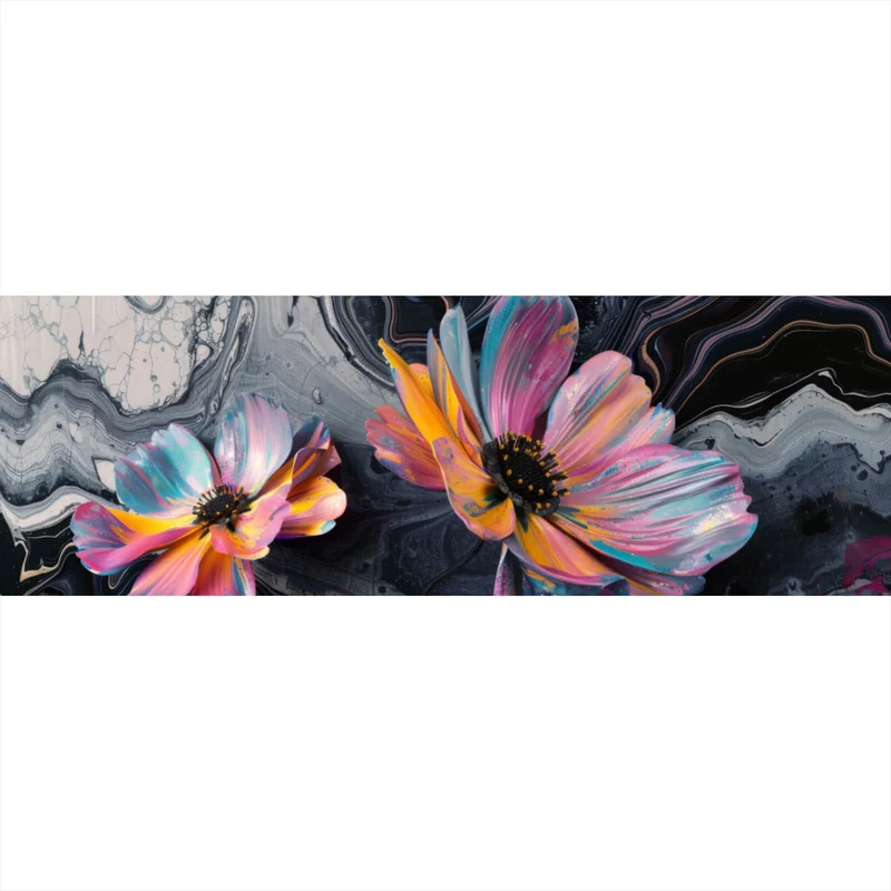 Spannrahmenbild Abstrakte bunte Blumen Fluid Art Panorama