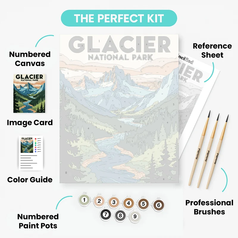 Glacier National Park Forest River Valley - Paint by Numbers Kit