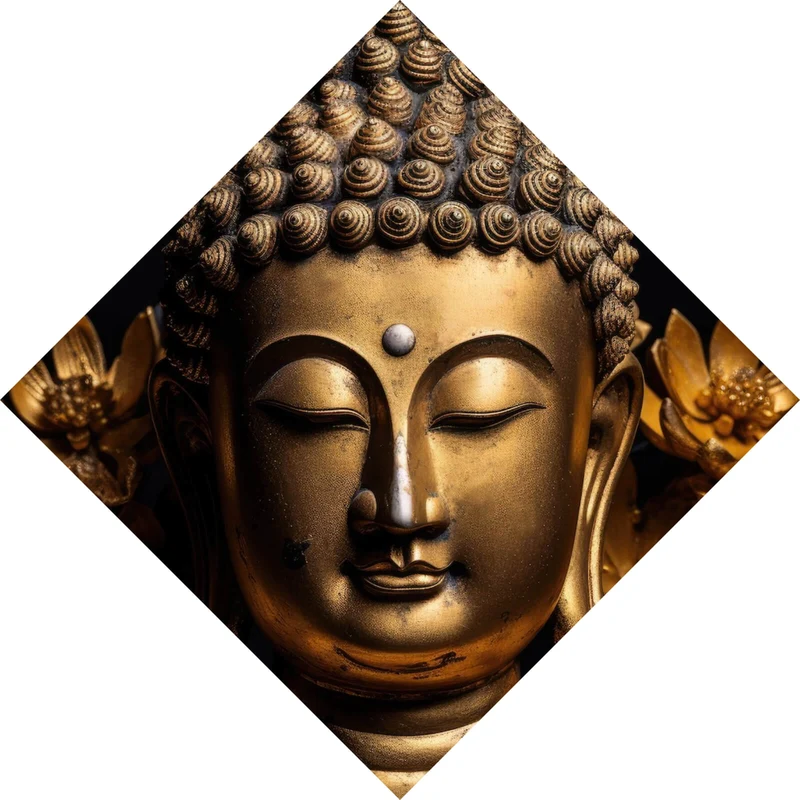 Spannrahmenbild Edle Buddha Statue mit floralen Details Raute