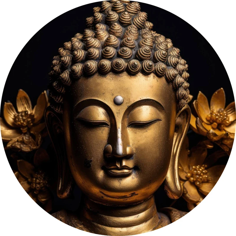 Aluminiumbild gebürstet Edle Buddha Statue mit floralen Details Kreis