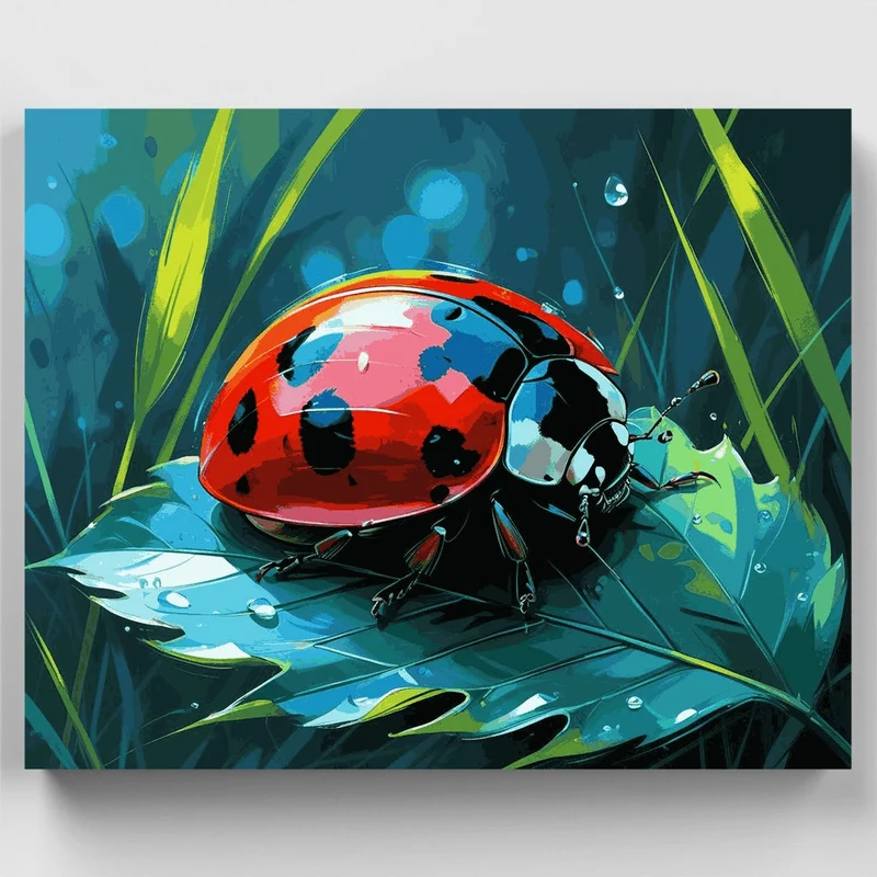 Ladybug on Dewy Leaf - Paint by Numbers Kit