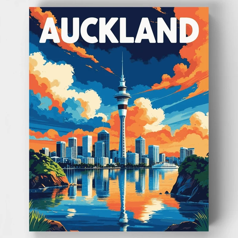 Auckland Sky Tower and City Skyline at Sunset - Paint by Numbers Kit