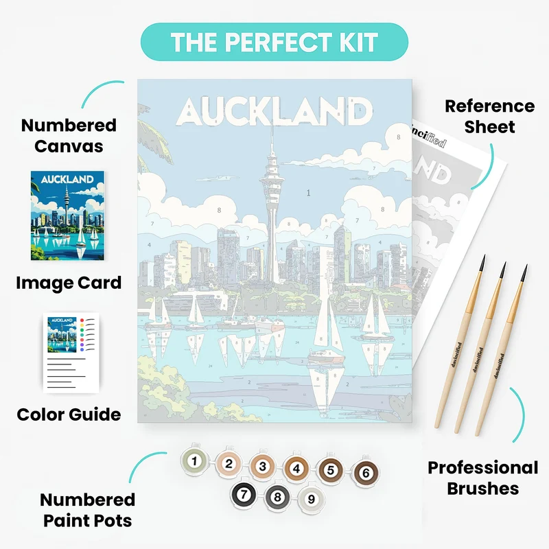 Auckland Sky Tower Harbour Sailboats - Paint by Numbers Kit