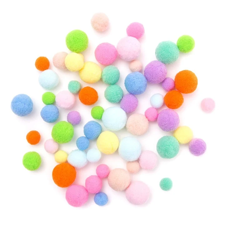 Rainbow Plush Pom-Poms / 60 pcs