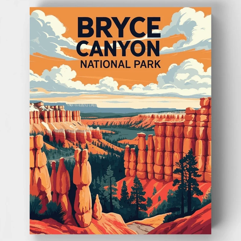 Bryce Canyon National Park Hoodoo Valley Panorama - Paint by Numbers Kit