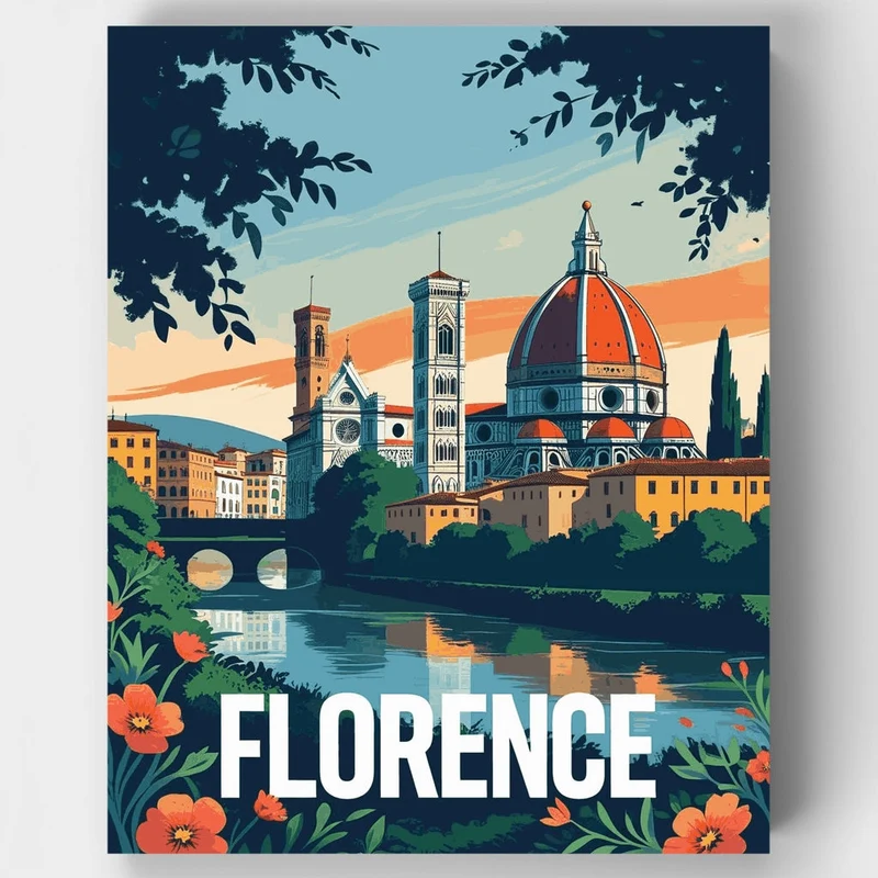Florence Travel Poster with Duomo and Arno River - Paint by Numbers Kit