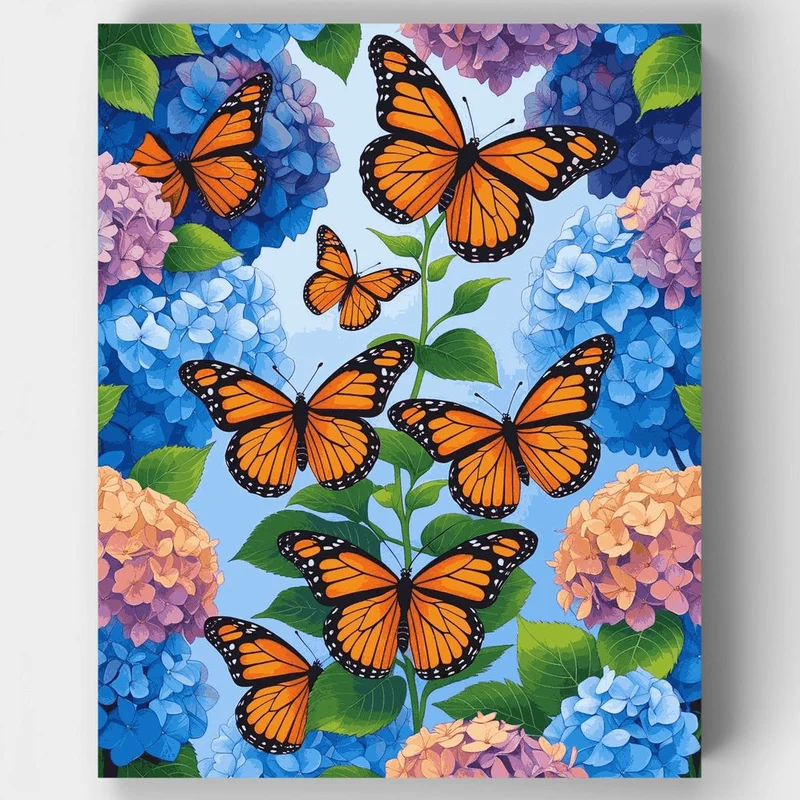 Monarch Butterflies & Hydrangeas - Paint by Numbers Kit