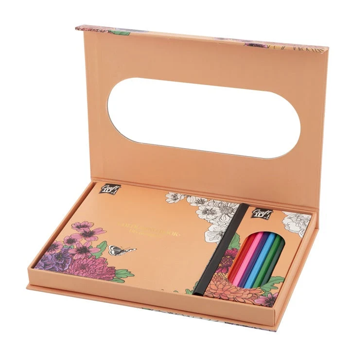 Flowers Coloring Book and Colored Pencils Set