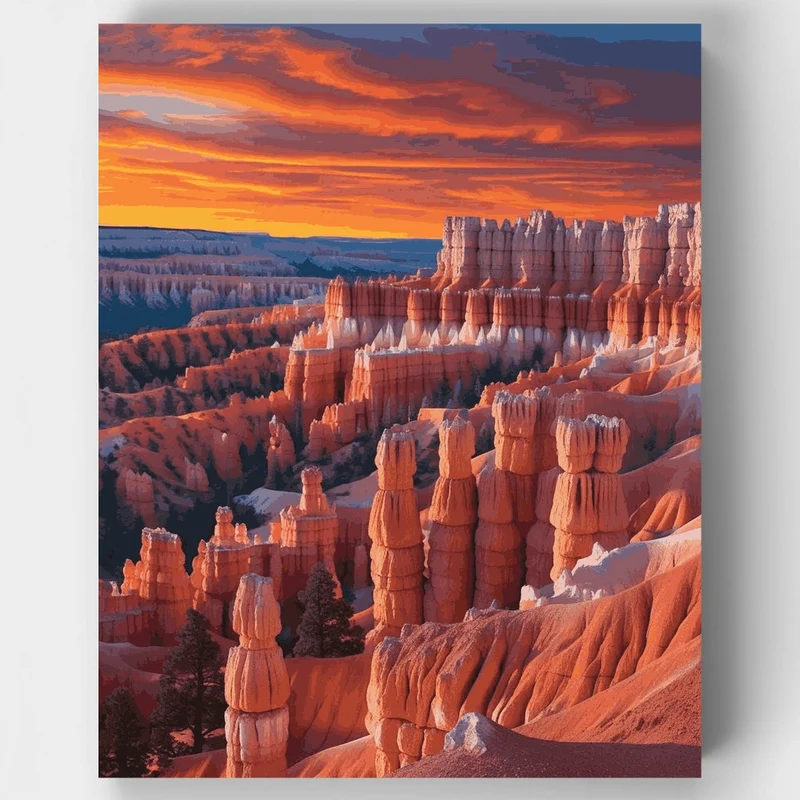 Bryce Canyon National Park Fiery Sunset Hoodoos - Paint by Numbers Kit
