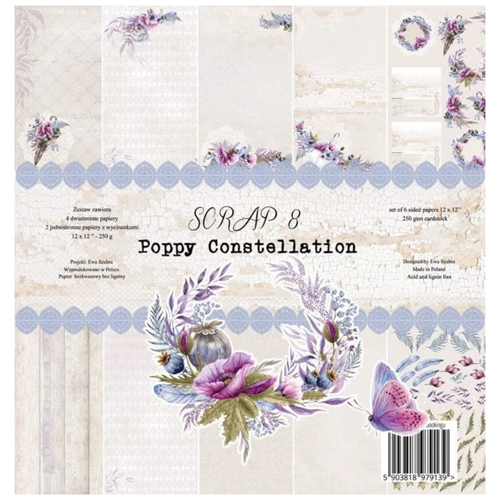 Poppy Scrapbooking Paper Set, 30.5 x 30.5 cm